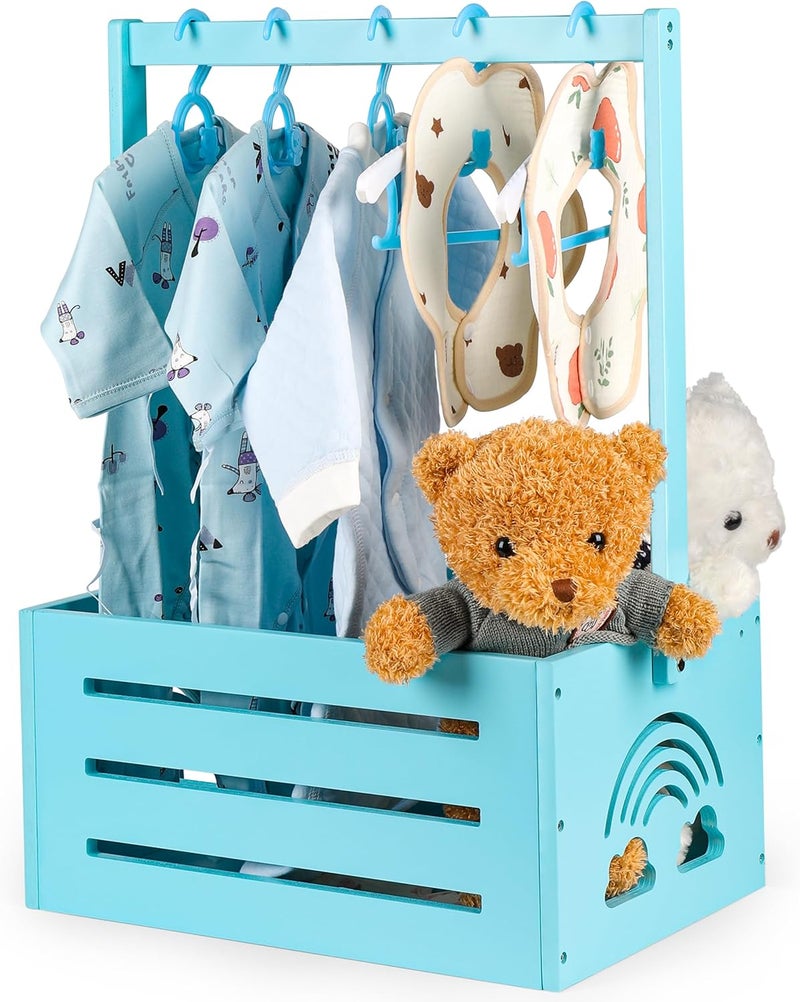 Lavuash Wooden Baby Shower Crate Closet – with Handle, Smooth Surface & Round Edges – Textured Natural Wood - New Born Welcome Gift Hamper for Boys & Girls - Pregnancy Gifts for New Parents (Baby Blue) - Image 1